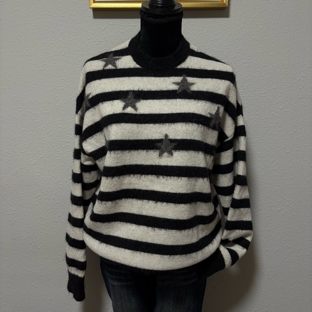 All Saints Black and White Striped Star Sweater